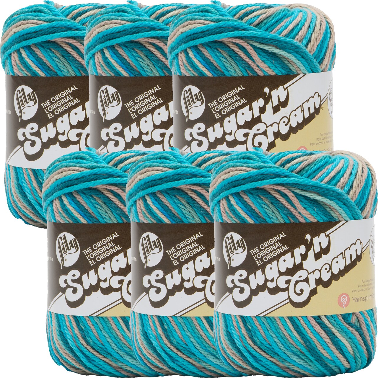 Lily Sugar'N Cream Super Size Pebble Beach Yarn - 6 Pack of 85g/3oz - Cotton - 4 Medium (Worsted) - 150 Yards - Knitting/Crochet